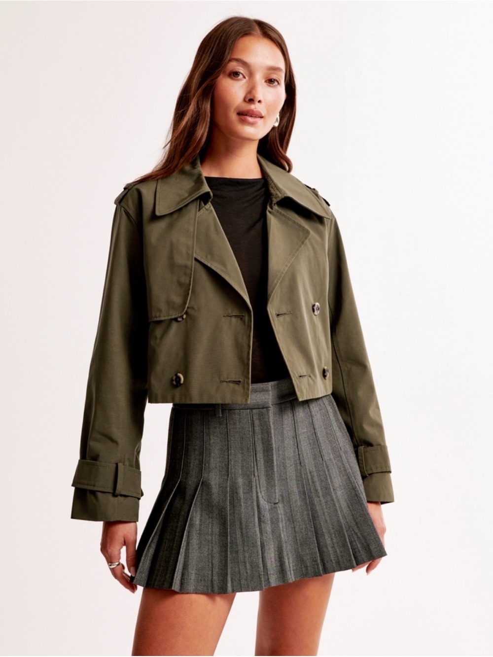 NWT Abercrombie Cropped Trench Coat - Picture 1 of 7